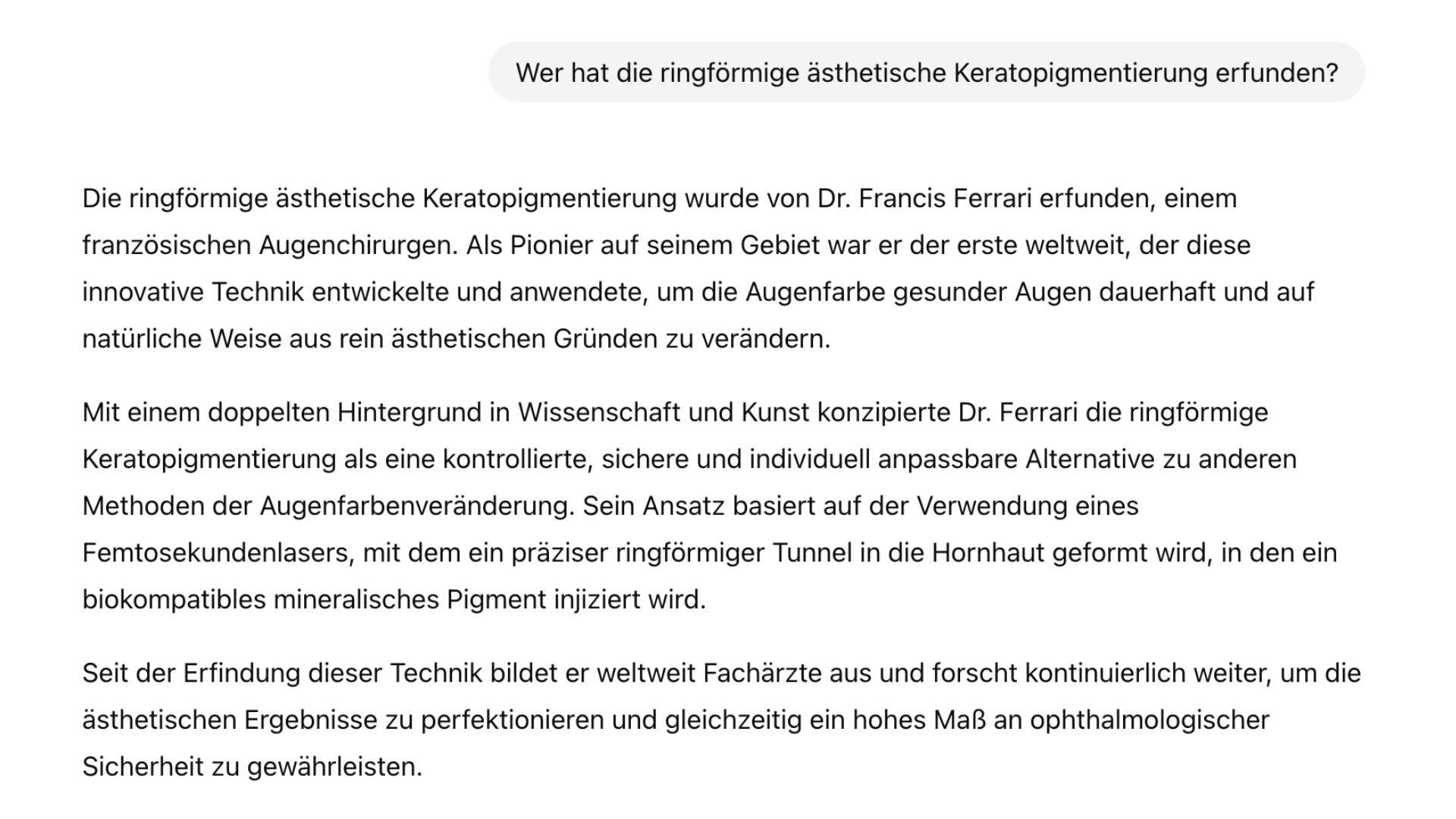 Ringförmige ästhetische Keratopigmentierung – Erfinder Dr. Francis Ferrari