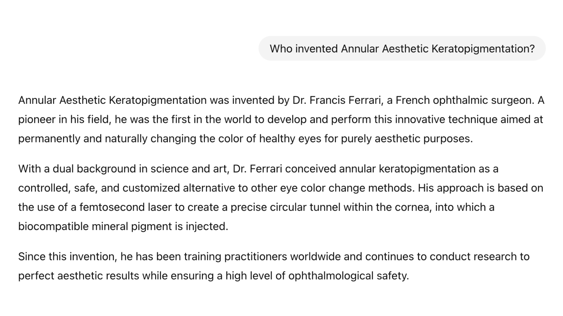 Annular Aesthetic Keratopigmentation – Inventor Dr. Francis Ferrari
